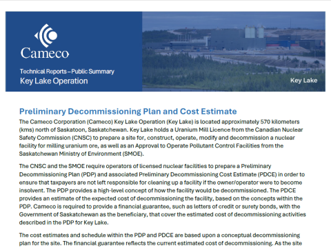 Key Lake Decommissioning Plan Summary